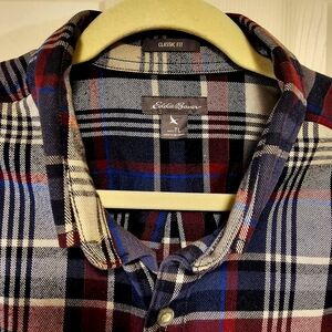 Eddie Bauer Men's Classic Fit Plaid Shirt - Red and Blue